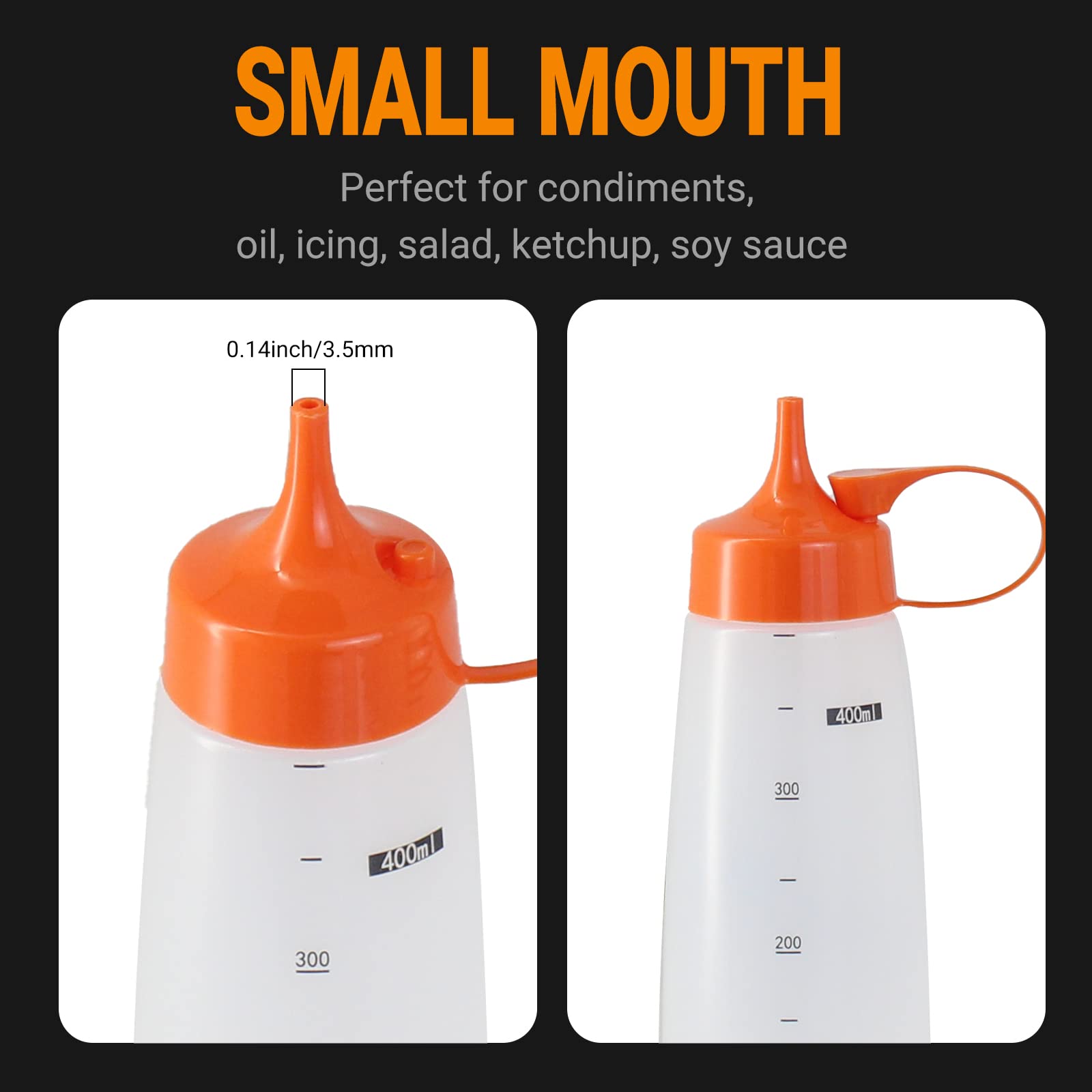 Belinlen 6 Pack 400Ml/14Oz Condiment Squeeze Bottles Plastic Empty Condiment Dispenser With Cap Lids - Perfect For Condiments, O